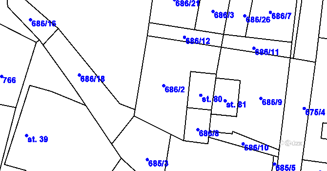 Parcela st. 686/2 v KÚ Jeníčkova Lhota, Katastrální mapa