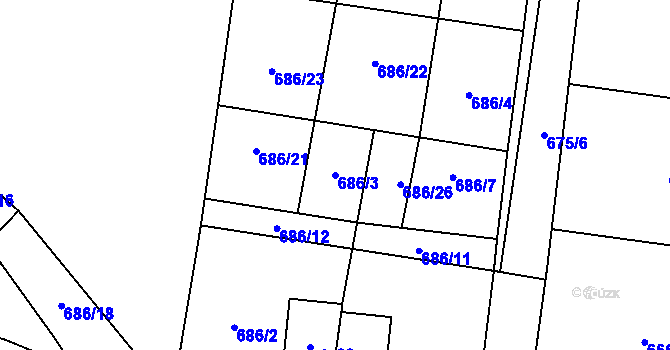 Parcela st. 686/3 v KÚ Jeníčkova Lhota, Katastrální mapa