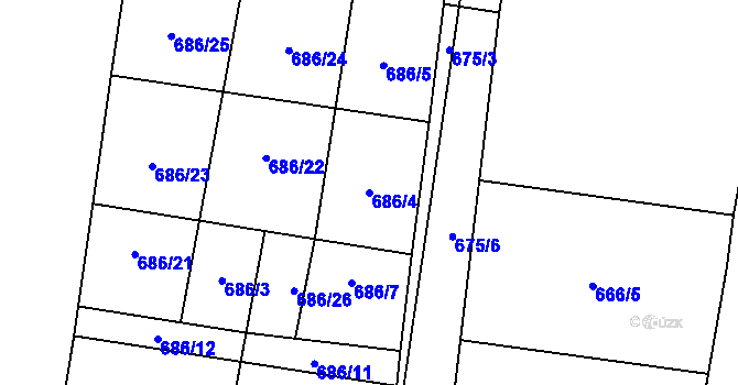 Parcela st. 686/4 v KÚ Jeníčkova Lhota, Katastrální mapa