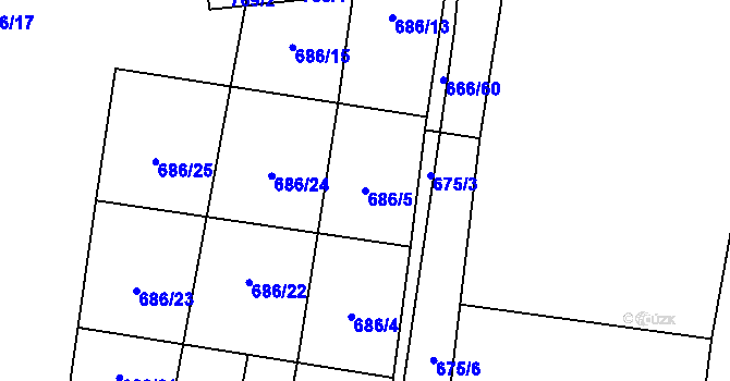 Parcela st. 686/5 v KÚ Jeníčkova Lhota, Katastrální mapa