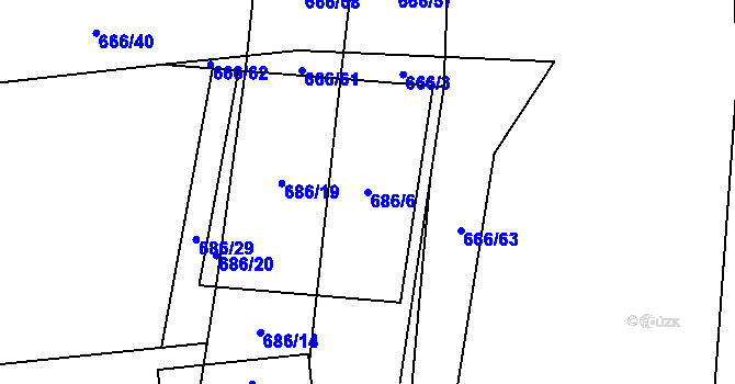 Parcela st. 686/6 v KÚ Jeníčkova Lhota, Katastrální mapa