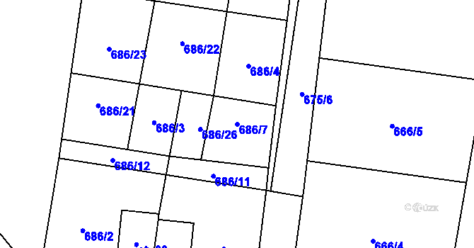 Parcela st. 686/7 v KÚ Jeníčkova Lhota, Katastrální mapa