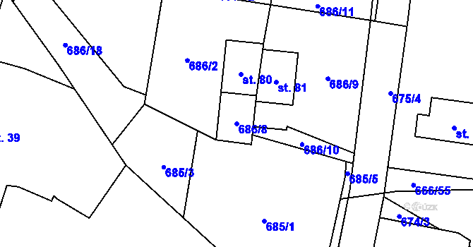 Parcela st. 686/8 v KÚ Jeníčkova Lhota, Katastrální mapa