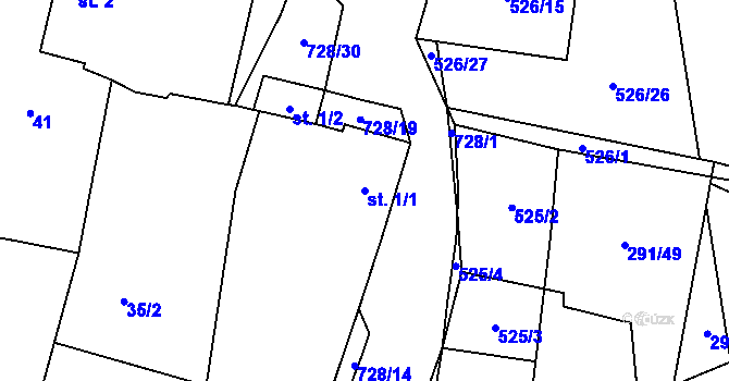 Parcela st. 1/1 v KÚ Jeníčkova Lhota, Katastrální mapa