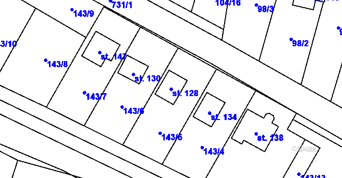 Parcela st. 128 v KÚ Jeníčkova Lhota, Katastrální mapa