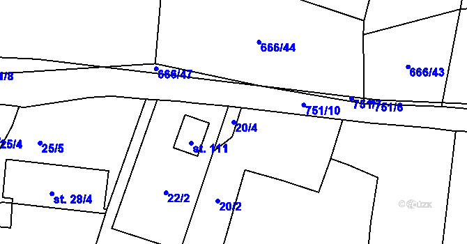 Parcela st. 20/4 v KÚ Jeníčkova Lhota, Katastrální mapa