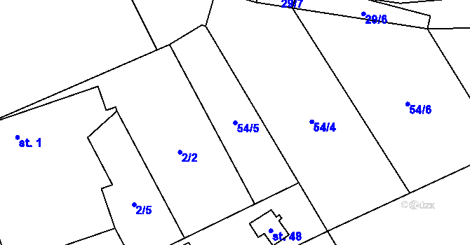 Parcela st. 54/5 v KÚ Hleďsebe, Katastrální mapa