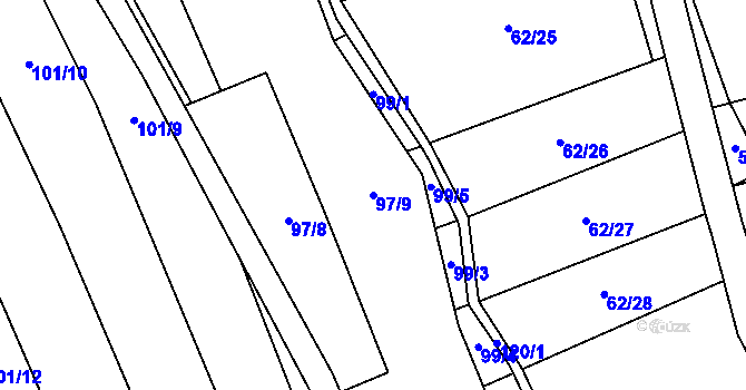 Parcela st. 97/9 v KÚ Hleďsebe, Katastrální mapa