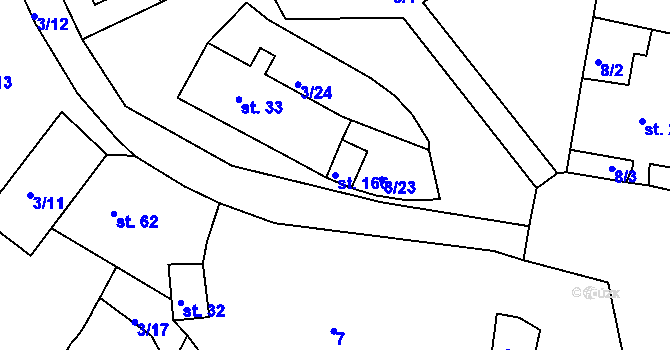 Parcela st. 166 v KÚ Jeníkov u Duchcova, Katastrální mapa
