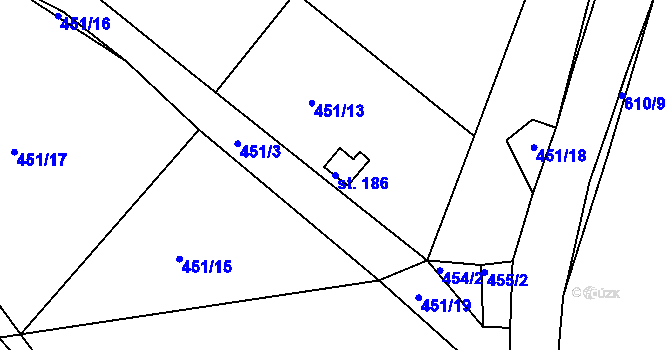 Parcela st. 186 v KÚ Jeníkov u Duchcova, Katastrální mapa