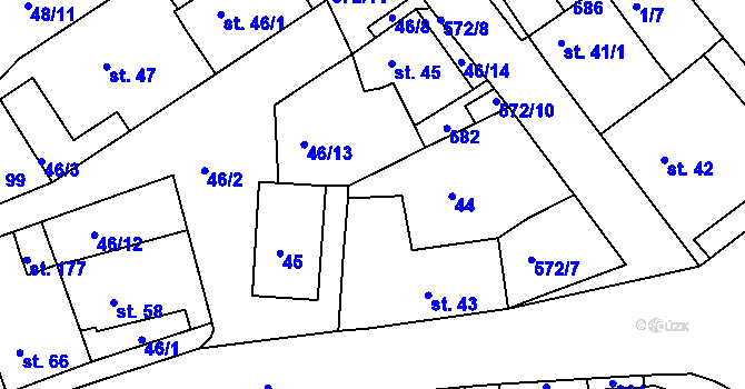 Parcela st. 46/16 v KÚ Jeníkov u Duchcova, Katastrální mapa