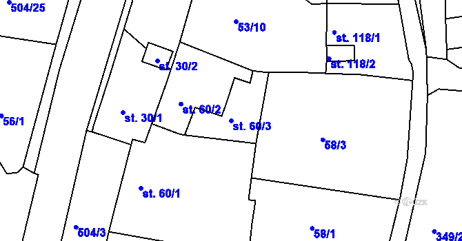Parcela st. 60/3 v KÚ Oldřichov u Duchcova, Katastrální mapa