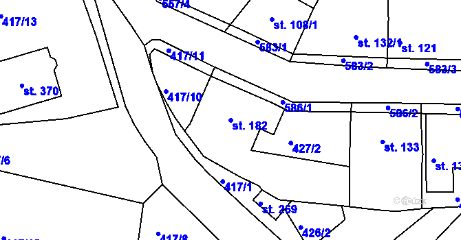 Parcela st. 182 v KÚ Oldřichov u Duchcova, Katastrální mapa
