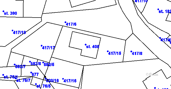 Parcela st. 408 v KÚ Oldřichov u Duchcova, Katastrální mapa