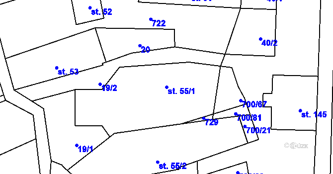 Parcela st. 55/1 v KÚ Jeníkov u Hlinska, Katastrální mapa