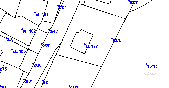 Parcela st. 177 v KÚ Jeníkov u Hlinska, Katastrální mapa