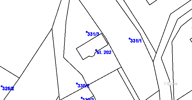 Parcela st. 202 v KÚ Jeníkov u Hlinska, Katastrální mapa
