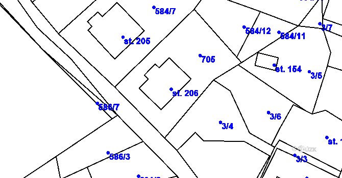 Parcela st. 206 v KÚ Jeníkov u Hlinska, Katastrální mapa