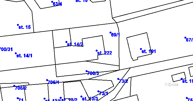 Parcela st. 222 v KÚ Jeníkov u Hlinska, Katastrální mapa