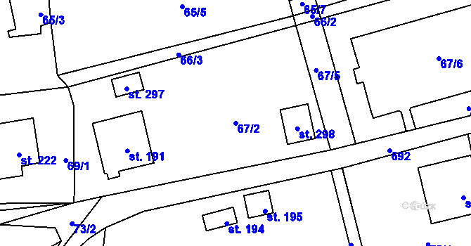 Parcela st. 67/2 v KÚ Jeníkov u Hlinska, Katastrální mapa