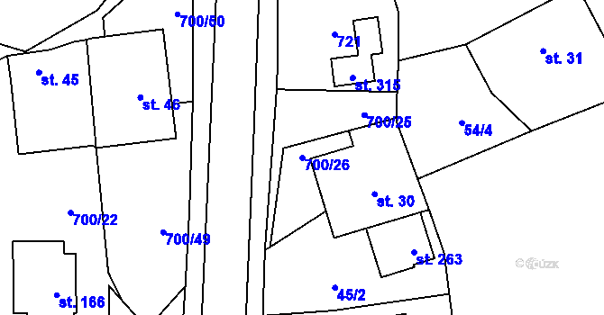 Parcela st. 700/26 v KÚ Jeníkov u Hlinska, Katastrální mapa