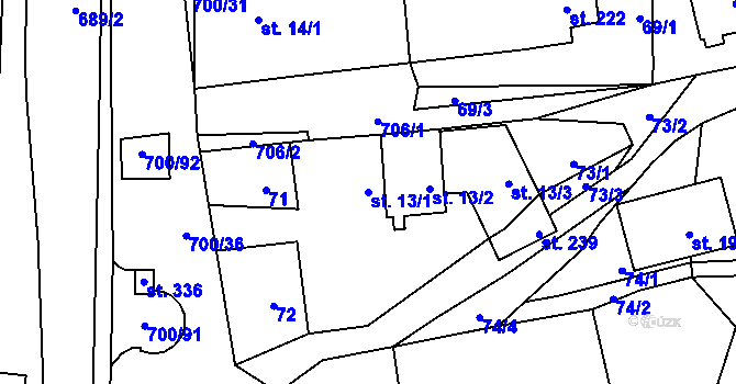 Parcela st. 13/1 v KÚ Jeníkov u Hlinska, Katastrální mapa