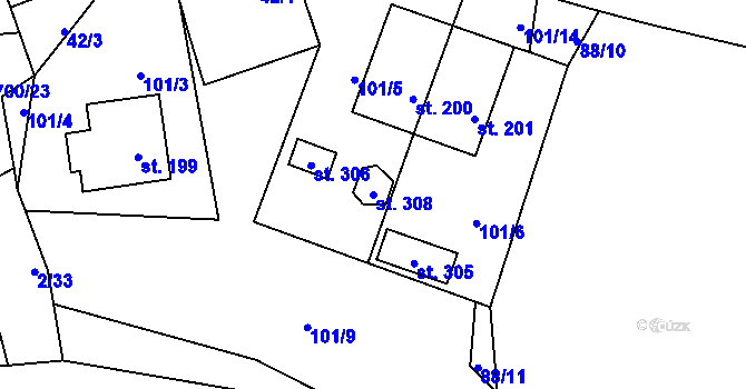 Parcela st. 308 v KÚ Jeníkov u Hlinska, Katastrální mapa