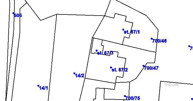 Parcela st. 67/3 v KÚ Jeníkov u Hlinska, Katastrální mapa