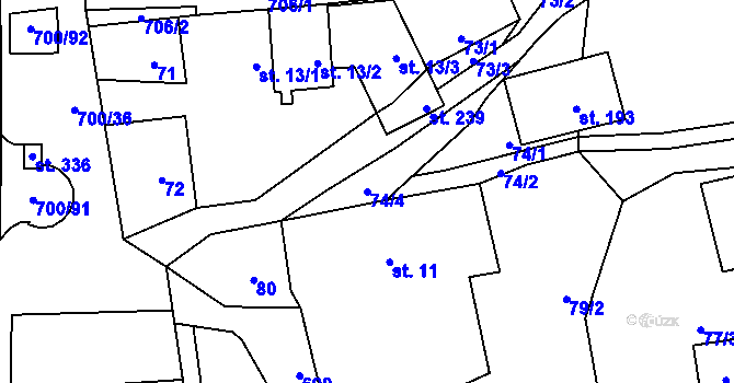 Parcela st. 74/4 v KÚ Jeníkov u Hlinska, Katastrální mapa