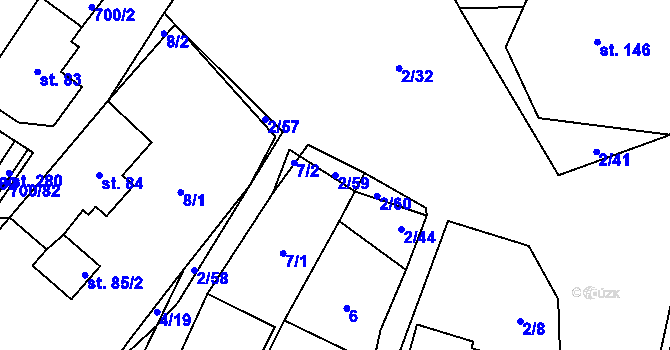 Parcela st. 2/59 v KÚ Jeníkov u Hlinska, Katastrální mapa