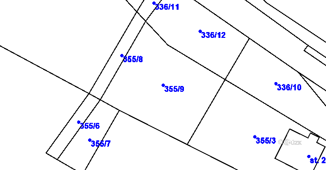 Parcela st. 355/9 v KÚ Jeníkov u Hlinska, Katastrální mapa