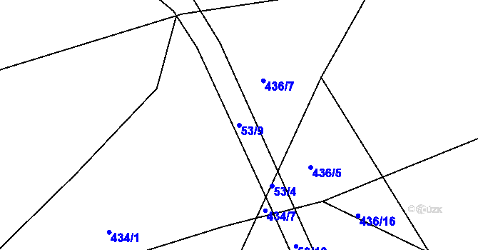 Parcela st. 53/9 v KÚ Hory u Jenišova, Katastrální mapa