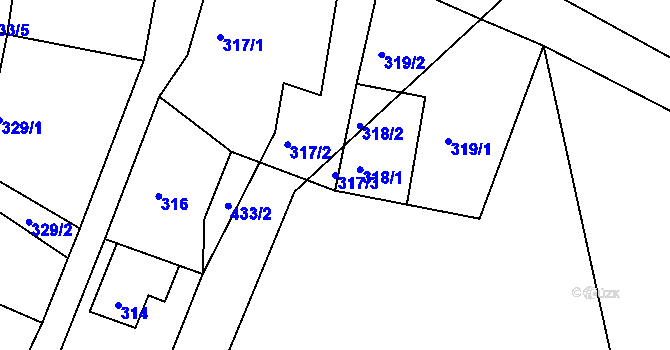 Parcela st. 317/3 v KÚ Hory u Jenišova, Katastrální mapa