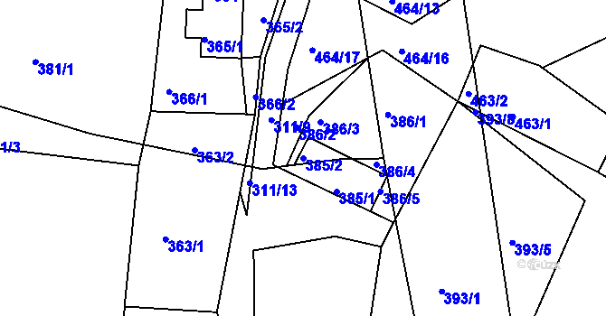 Parcela st. 385/2 v KÚ Hory u Jenišova, Katastrální mapa