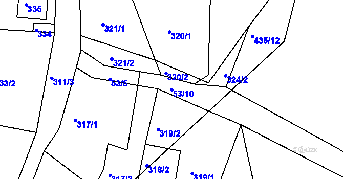 Parcela st. 53/10 v KÚ Hory u Jenišova, Katastrální mapa