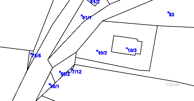 Parcela st. 10/2 v KÚ Hory u Jenišova, Katastrální mapa