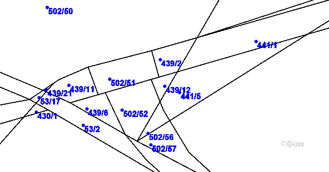 Parcela st. 439/12 v KÚ Hory u Jenišova, Katastrální mapa