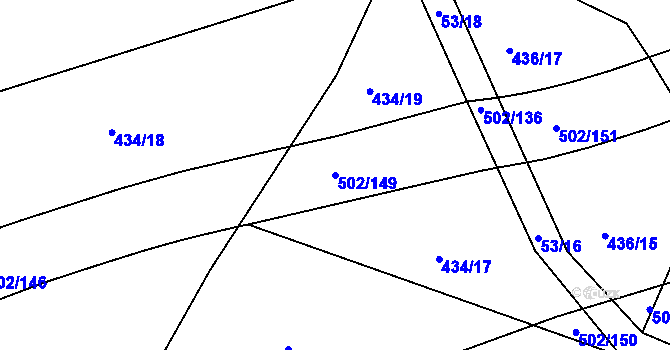 Parcela st. 502/149 v KÚ Hory u Jenišova, Katastrální mapa