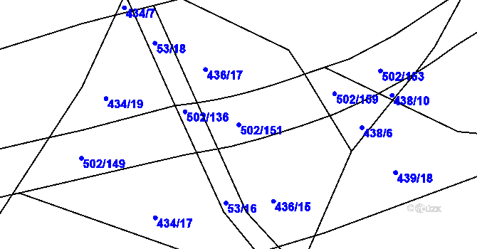 Parcela st. 502/151 v KÚ Hory u Jenišova, Katastrální mapa