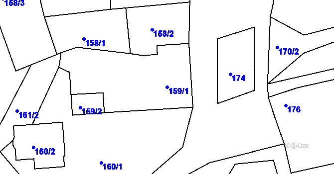 Parcela st. 159/1 v KÚ Hory u Jenišova, Katastrální mapa