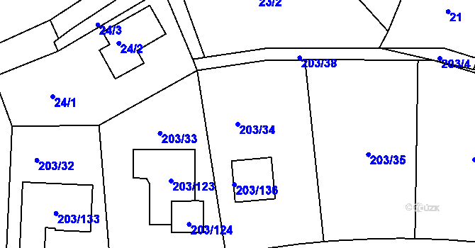 Parcela st. 203/34 v KÚ Hory u Jenišova, Katastrální mapa
