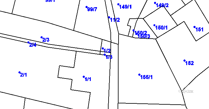Parcela st. 1/3 v KÚ Hory u Jenišova, Katastrální mapa