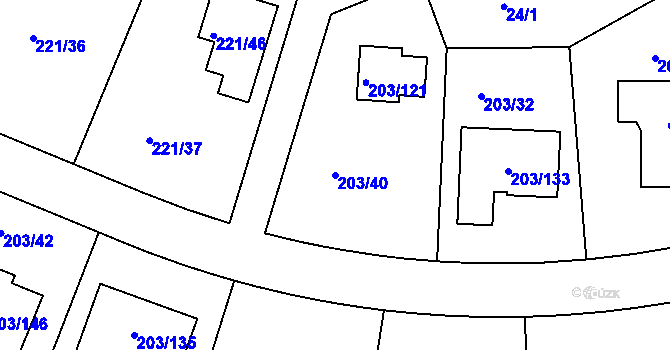 Parcela st. 203/40 v KÚ Hory u Jenišova, Katastrální mapa