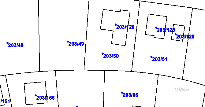 Parcela st. 203/50 v KÚ Hory u Jenišova, Katastrální mapa