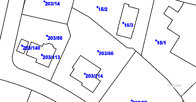 Parcela st. 203/56 v KÚ Hory u Jenišova, Katastrální mapa