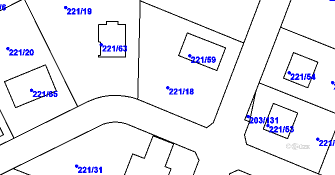 Parcela st. 221/18 v KÚ Hory u Jenišova, Katastrální mapa