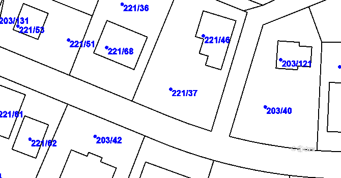 Parcela st. 221/37 v KÚ Hory u Jenišova, Katastrální mapa