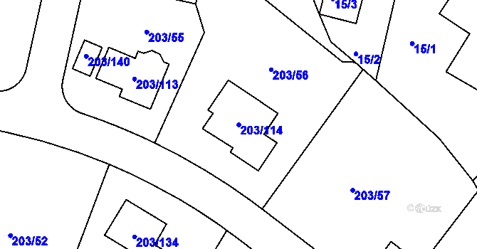 Parcela st. 203/114 v KÚ Hory u Jenišova, Katastrální mapa