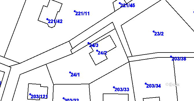 Parcela st. 24/2 v KÚ Hory u Jenišova, Katastrální mapa