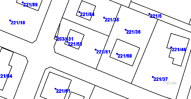 Parcela st. 221/51 v KÚ Hory u Jenišova, Katastrální mapa
